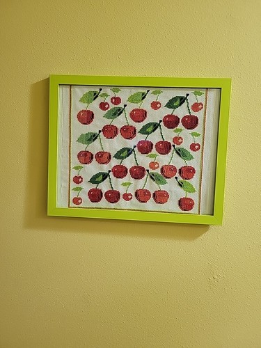 11x14 Kirsche Kreuzstich Stickerei Kunst Nadelspitze gerahmt Wandbild - Bild 5 von 5