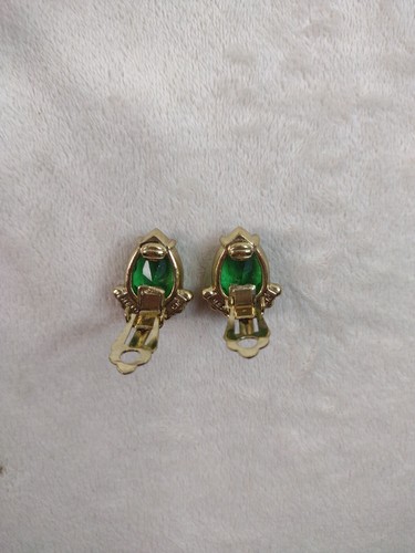 Heidi Daus Green & Red Earrings Clip On Christmas Crystal Gold-tone Signed - Picture 9 of 11