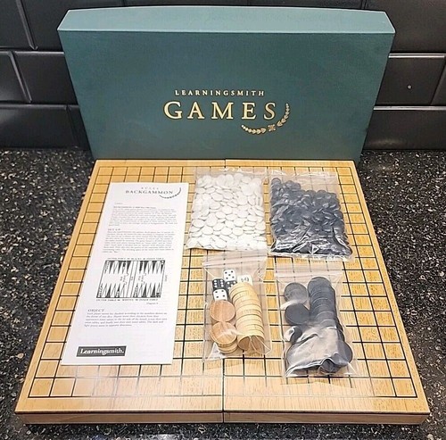Learningsmith Games Backgammon & Go Wooden 15×15" Box Game Set