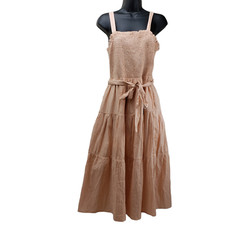 Fabrik Women's Dress Medium Peach Althea Tiered Midi Stretch Pattern Chest NWT