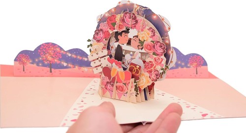 3D Pop Up Hochzeitskranz Karte - Handarbeit Verlobung oder Hochzeit Geschenk für Paar - Bild 6 von 6