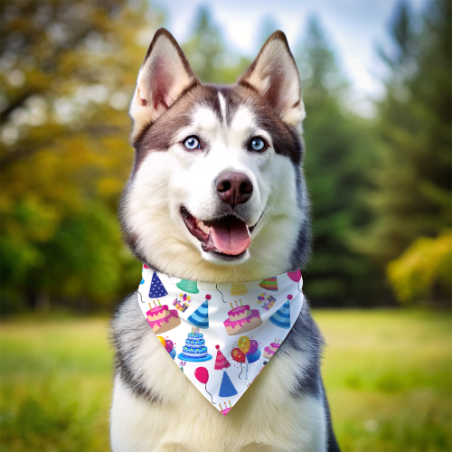 *Happy Birthday* Double Sided Dog Bandana Stylish Fun Canine Fashion Collar - Picture 1 of 8