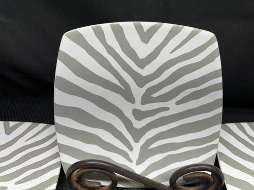 Set of 4 ~ 222 Fifth "ZEBRA GREY" Square Appetizer Plates ~ 6" - Picture 2 of 8
