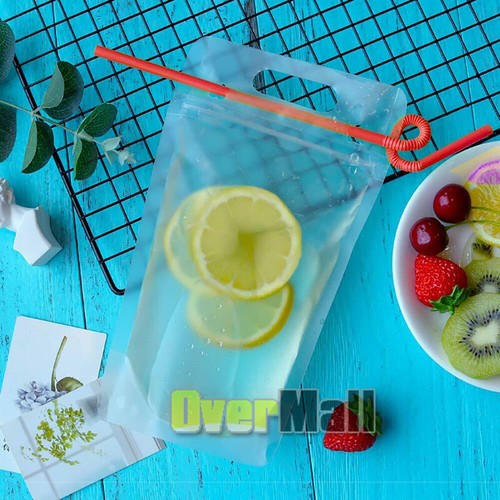 50 Stück Klar Getränkebeutel Beutel mit Strohhalmen - Wiederverschließbar Reißverschluss Stand 17 Oz - Bild 6 von 12