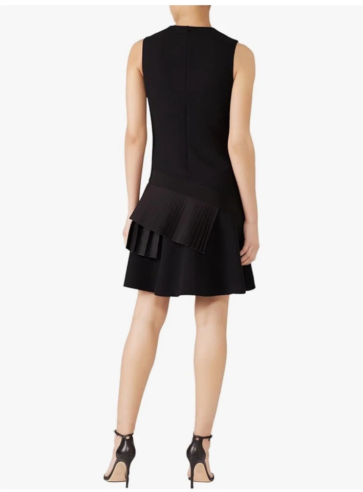 VICTORIA BECKHAM ASYMMETRIC PLEATED TIERED SLEEVELESS CREPE SHIFT DRESS SZ 4 - Image 4 of 4