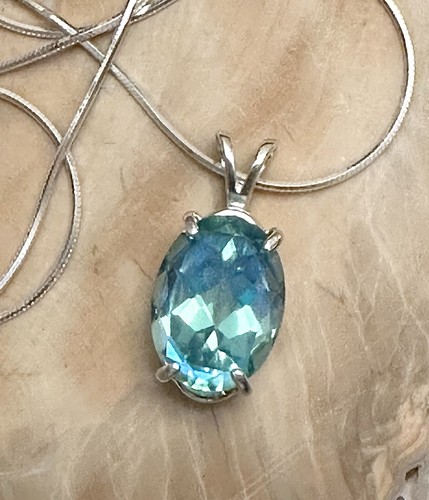 Natürlicher Pfauenquarz 925 Sterlingsilber Schlangenkette Halskette 18 Zoll