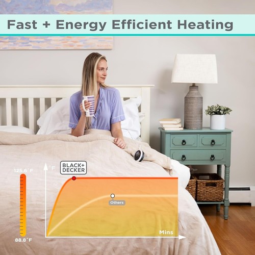 BLACK+DECKER Heated Twin Blanket, 62" x 84”, 10 Heat Settings, 10-Hour Timer - Picture 11 of 16