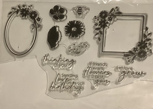 Flowers Frames Sentiment 11 Piece Transparent Stamp Set Scrapbook Cardmaking NEW - Picture 4 of 4