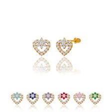 14kt Solid Gold Kids Heart Screwback Stud Earrings Small 
