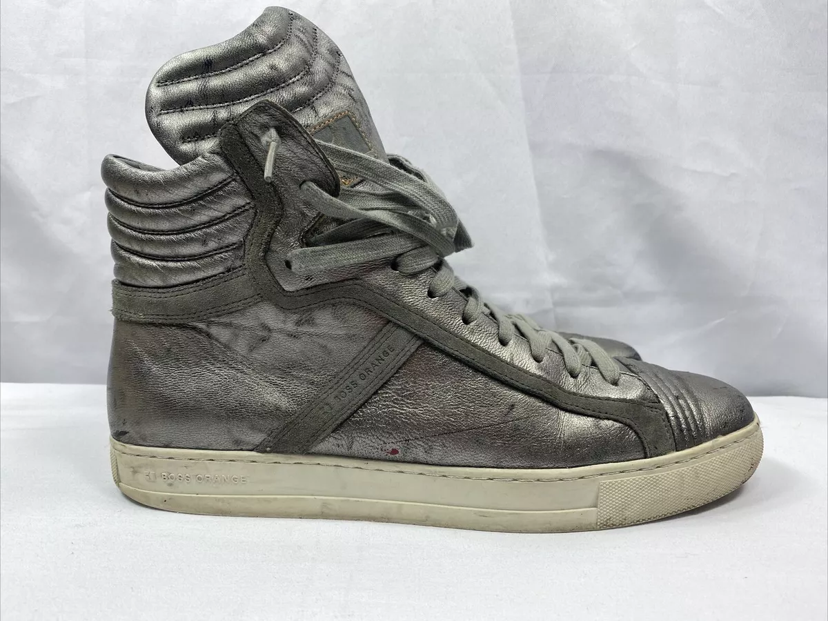 HUGO BOSS ORANGE Glitter Mid High Top Silver Grey Metallic Shoes