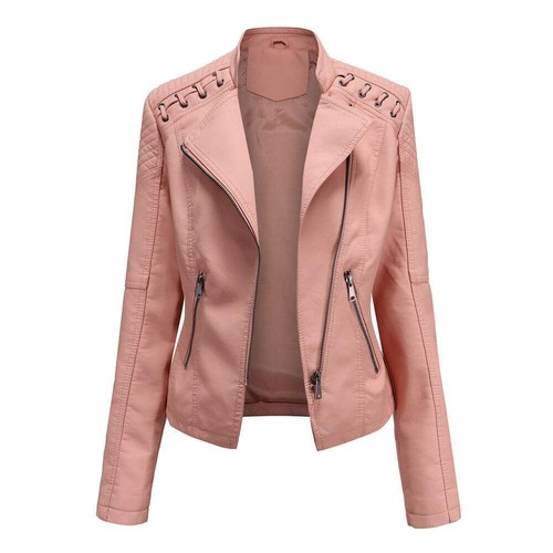 Women's Faux Leather Motorcycle Jacket Slim Fit Short Casual Lightweight Coat - Picture 56 of 101