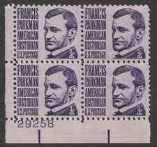 US 1281 Francis Parkman 3c plate block 4 LL 29258 MNH 1967