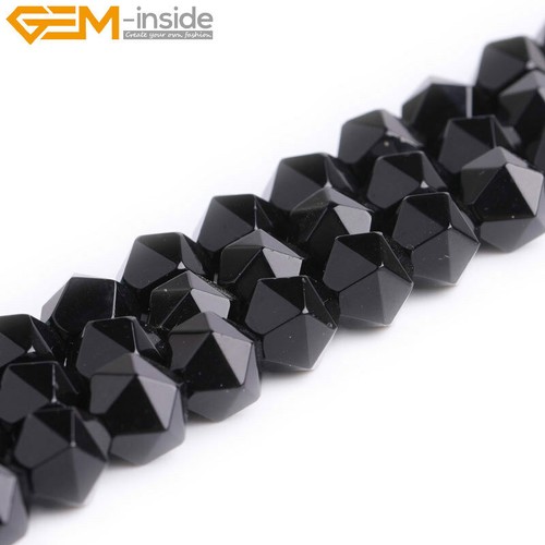 Onyx Black Agate Faceted Natural Stone Loose Beads For Cambay Jewerly Making 15" - Picture 25 of 32