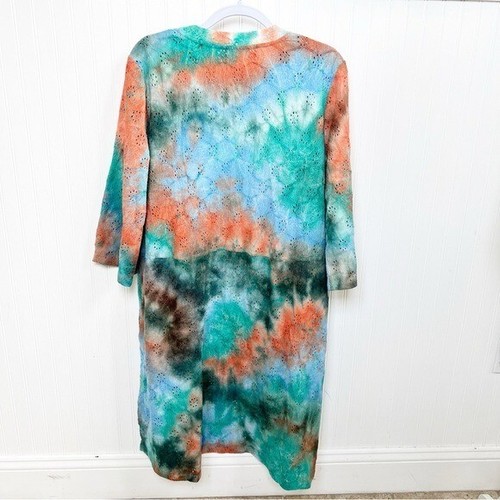 LOGO by Lori Goldstein Beach to Street Tie Dye Eyelet Lace Duster Medium NEW - Picture 2 of 8