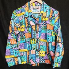 Lifestyle Petite Cotton Vintage Geometric Colorful Fish Print Beaded Blazer Jack