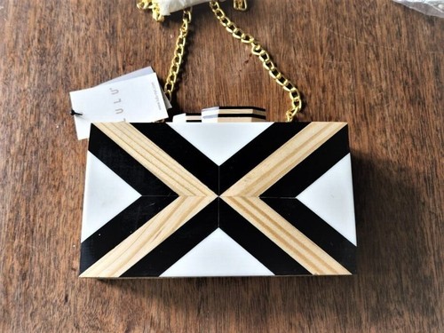 LULU Art Deco Purse Handcrafted-Brea Wood-Black & White Inlay & Elegant Clasp - Picture 1 of 5
