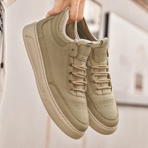 Non-slip Genuine Leather Men's Casual Sneakers Outdoor Comfortable Lace-up Shoes - Picture 9 of 26
