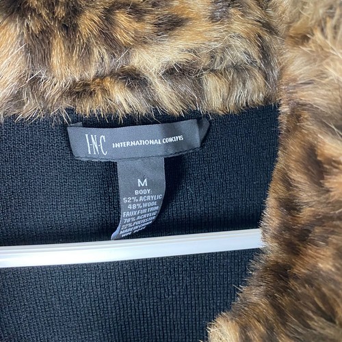 INC International Concepts Wool Blend Cardigan Sweater Fur Collar Black Size M - Picture 5 of 7