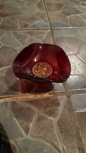 6.5" Vintage Murano Ruby Red Glass Bowl With Frog dried flowers ect 