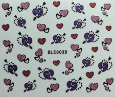 Nail Art 3D Glitter Decal Stickers Pink Purple Red Hearts Valentines Day BLE803D