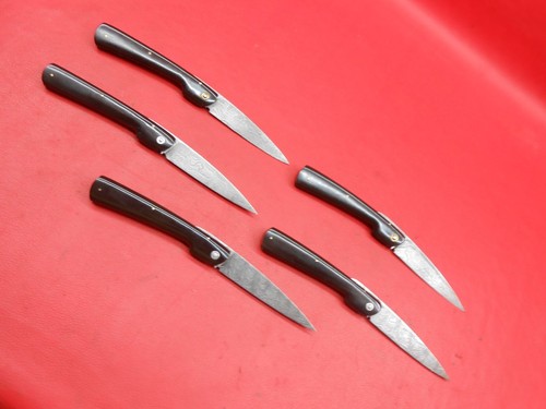 Custom Handmade Pattern Damascus Friction Folder Knife Horn Handle 5Pcs S459 - Picture 5 of 10