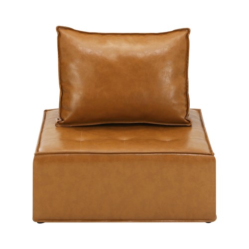 Oikiture 3PC Modular Sofa Lounge Chair Armless TOFU Back PU Leather Brown - Picture 3 of 7