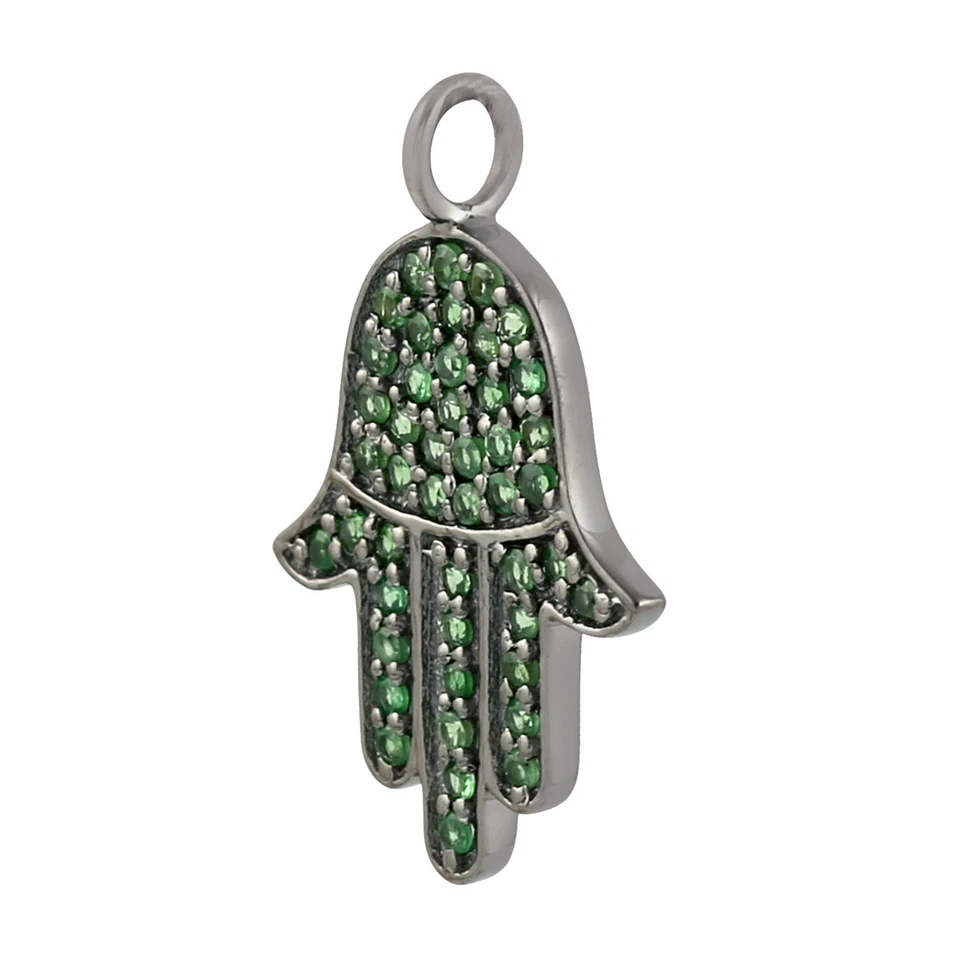 Colgante con dije de mano Hamsa con tsavorita natural 925 joyería regalo Foto 2 de 3
