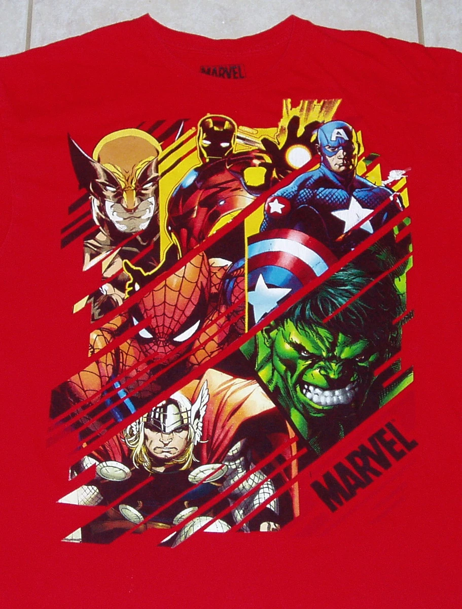 Apariencia Arenoso detrás MARVEL T Shirt XL Comics Red Spiderman Hulk Wolverine Thor Capt America  Iron Man | eBay