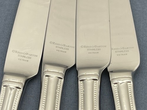 Reed & Barton ELEGANT BEAD Stainless Flatware DINNER KNIVES Hamilton SET OF 4 - Picture 7 of 8