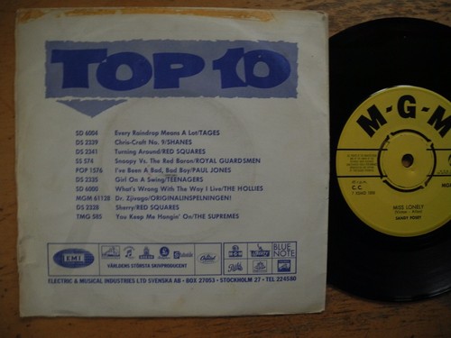 SANDY POSEY What A Woman In Love Won't Do / Miss Lonely 45 7" Sweden 1967 VG+ - Imagen 2 de 2