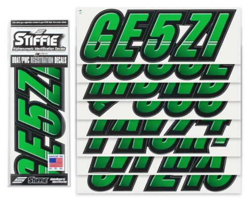 STIFFIE Techtron TT64 Boat PWC Letter Number Decal Registration GREEN BLACK - Picture 2 of 10