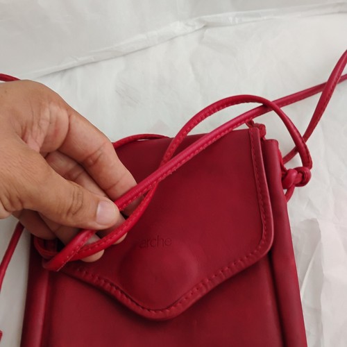 ARCHE Red Leather Crossbody Small Bag -Made in France Distressed Vintage - Picture 13 of 21