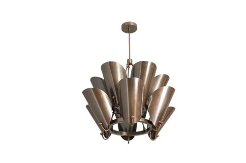 Mid Century Italian Brass Pendant DualShade Flush Mount Chandelier Fixture Light - Picture 5 of 8