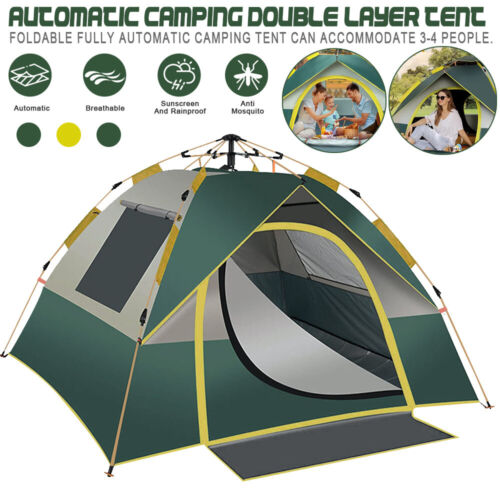 Family Camping Tent 3-4 Person Hiking Beach Tents With 2 Windows Moisture-Proof - Picture 18 of 18