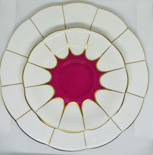 Piatto da dessert piattino tazza da tè Royal Albert Trio vintage rosa nero oro su bianco - Foto 3 di 14