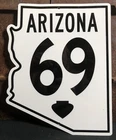 VINTAGE ARIZONA 69 STATE SHAPED 12” PORCELAIN LIKE ENAMEL GASOLINE HIGHWAY SIGN