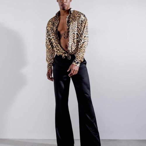 Orttu Justin Shirt mit passendem Schal seidiger Satin mit auffälligem Jaguar-Print Gr. Large - Bild 5 von 6