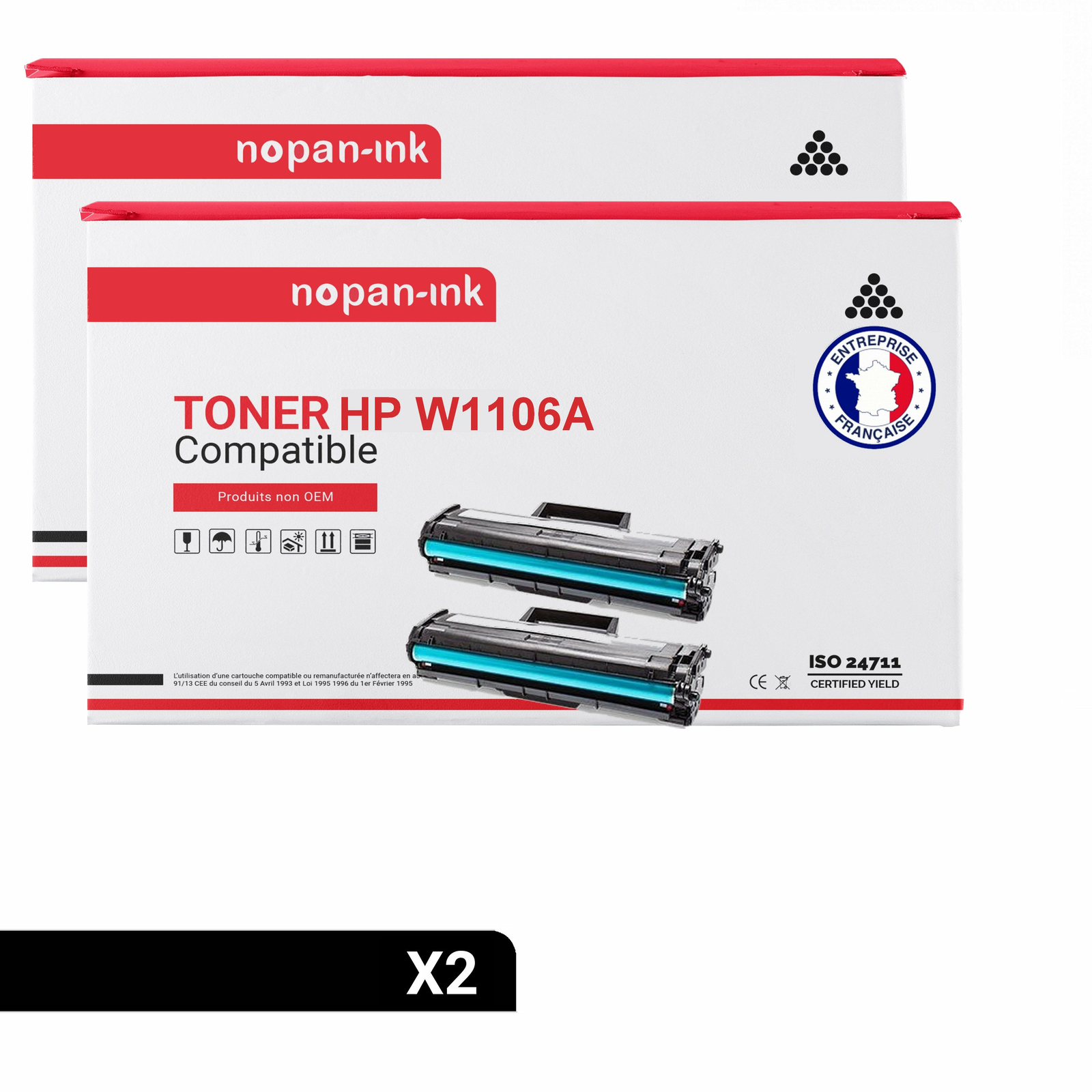 Pack 2 toners W1106A noir NOPAN-INK pour imprimer vos documents sans vider votre budget de bureau