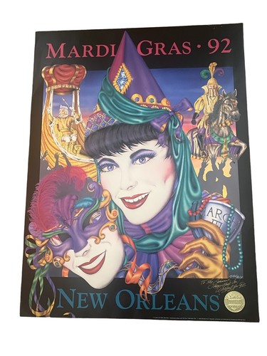 Vintage Mardi Gras New Orleans Poster Michael Hunt Double Signed Dedicated 1992 - Picture 4 of 13
