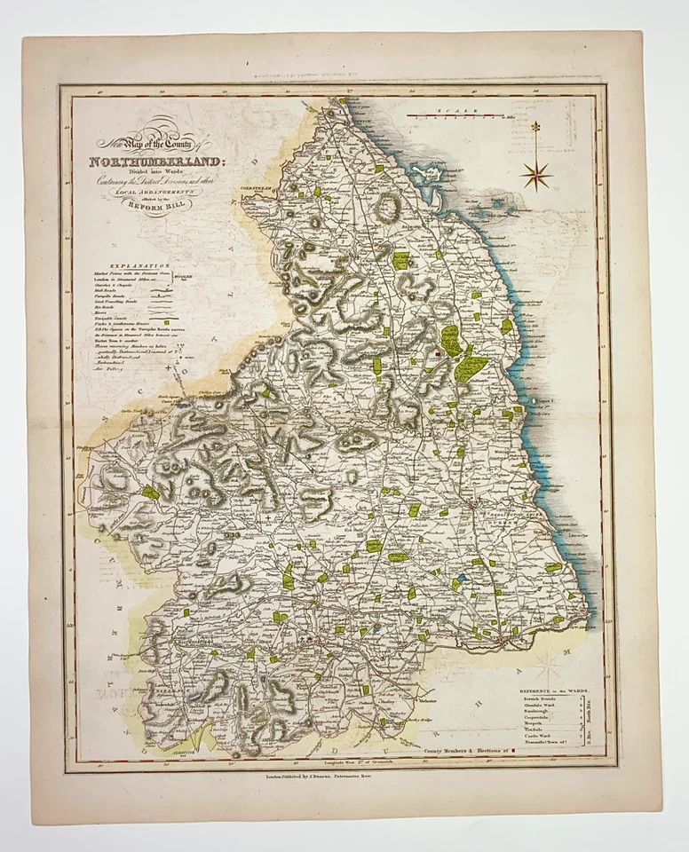 Northumberland map towns gentleman houses election poll reform bill 1838 - Image 4 of 4