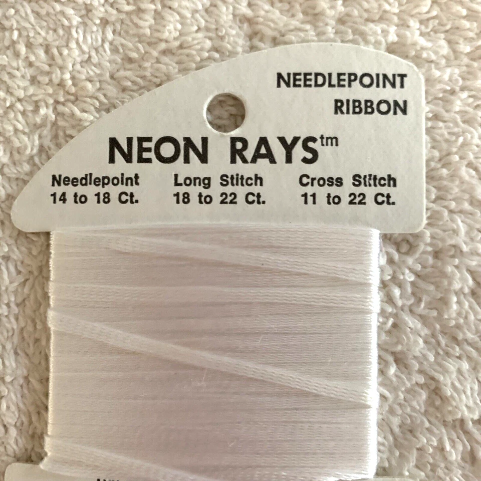 Rainbow Gallery Neon Rays Needlepoint Ribbon Rayon 1 Card 10 yards N02 White - Image 3 of 4
