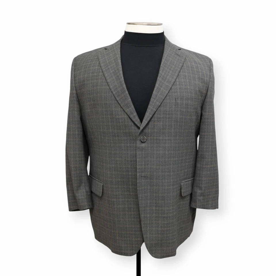 JOSEPH & FEISS mens gray plaid grid 100% WOOL sport coat suit jacket blazer 50 R - Image 2 of 4