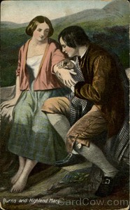 Poetry-1908-Burns-And-Highland-Mary-Antique-Postcard-1C-stamp-Vintage-Post-Card