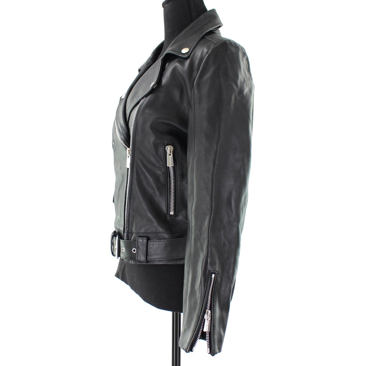 20-60代からのファッション通販  Anine Bing Benjamin Black Smooth Lamb Leather Biker Silver ジャケット・アウター