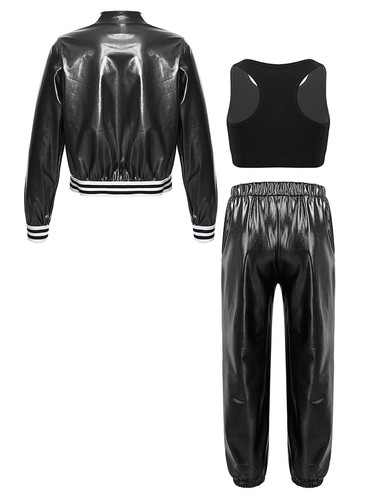 Girls Dance Costumes Cropped Sequin Jacket and Pants Tank Vest Set Hip Hop Dance - Picture 40 of 94