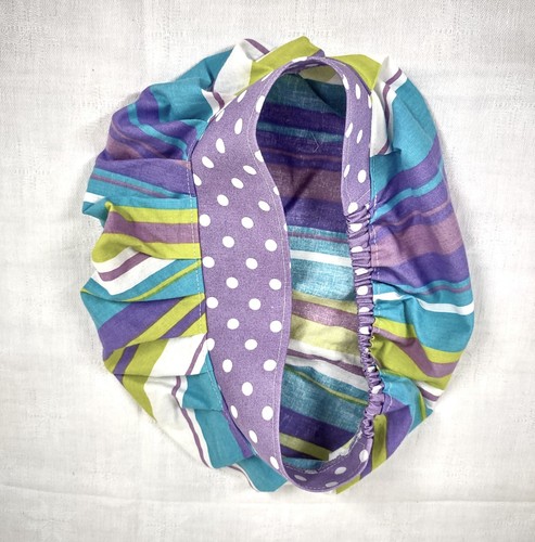 Scrub Cap Medium Chemo Chef Handmade Cotton Bouffant Purple Stripe 22.5 to 32.5” - Picture 6 of 8