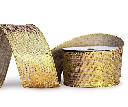 Gold Ribbon Wired Christmas Tree Ribbon 2.5 Inch Xmas Ribbons 6 Rolls 36 Yards - Picture 7 of 8
