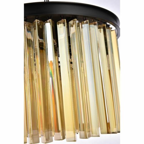 Chandelier Light Fixture Matte Black Dining Room Kitchen Golden Teak Crystal 20" - Picture 9 of 10
