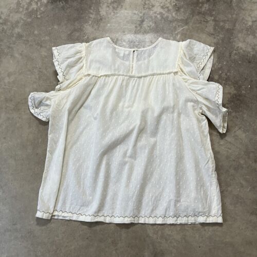 Max Studio Shirt Womens XL Beige Embroidered Ruffle Sleeve Boho Chic - Picture 4 of 7