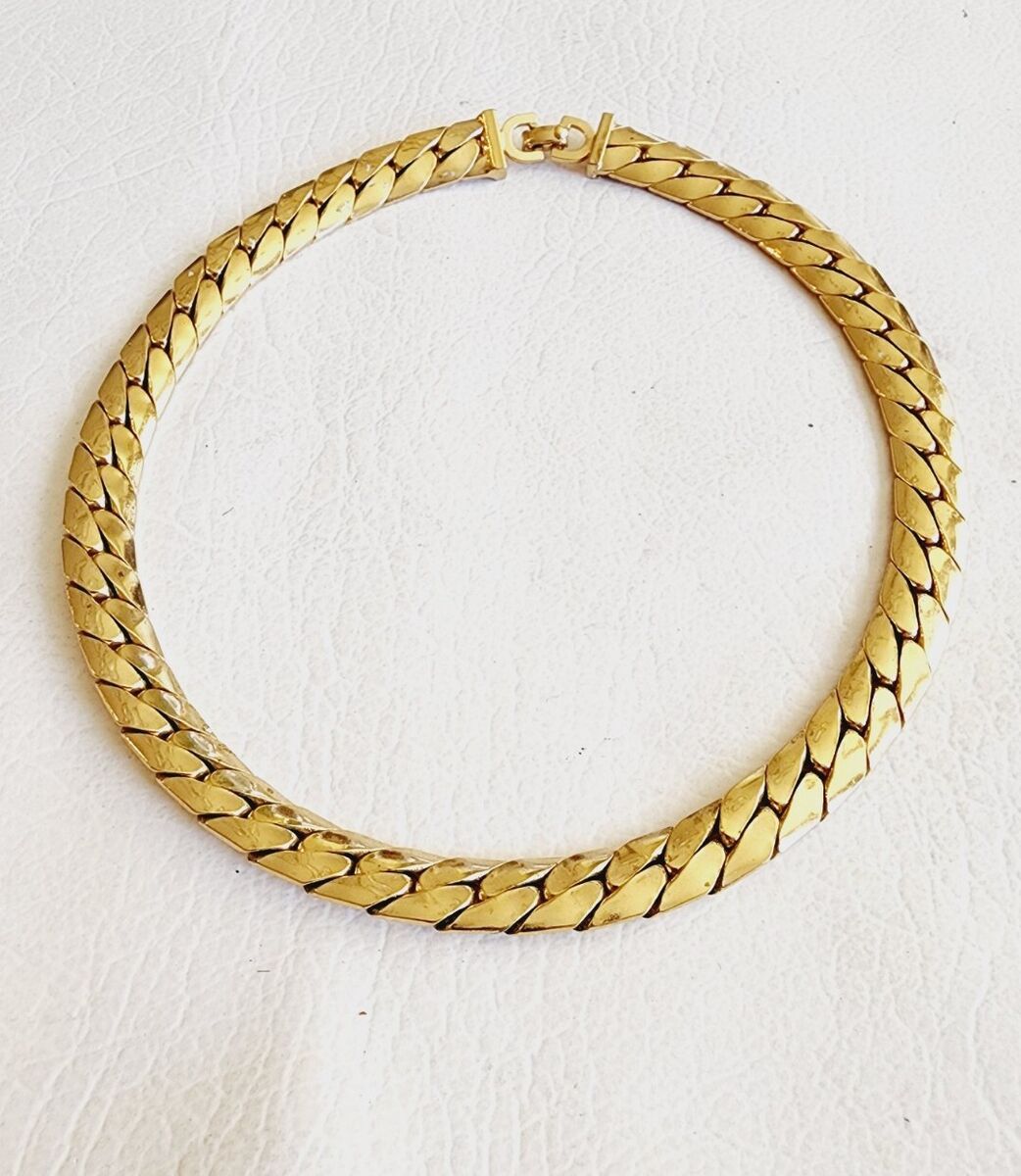 Christian Dior Vintage Cuban Link Choker Necklace HTF 16 Christian Dior Vintage Cuban Link Choker Necklace HTF 16
